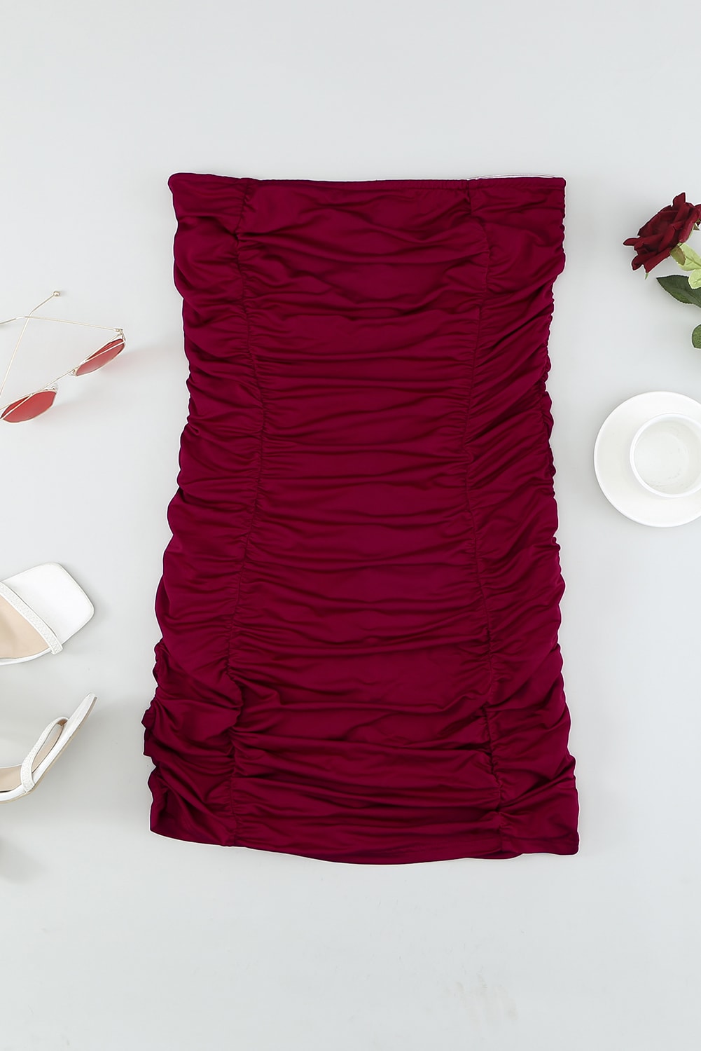 Ruched Strapless Mini Bodycon Dress