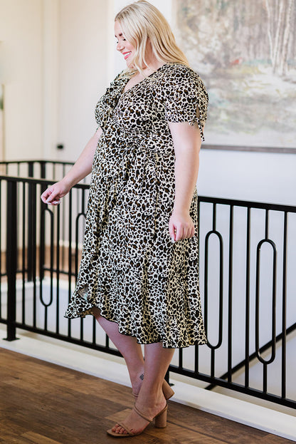 Plus Size Leopard Print Ruffled Midi Dress