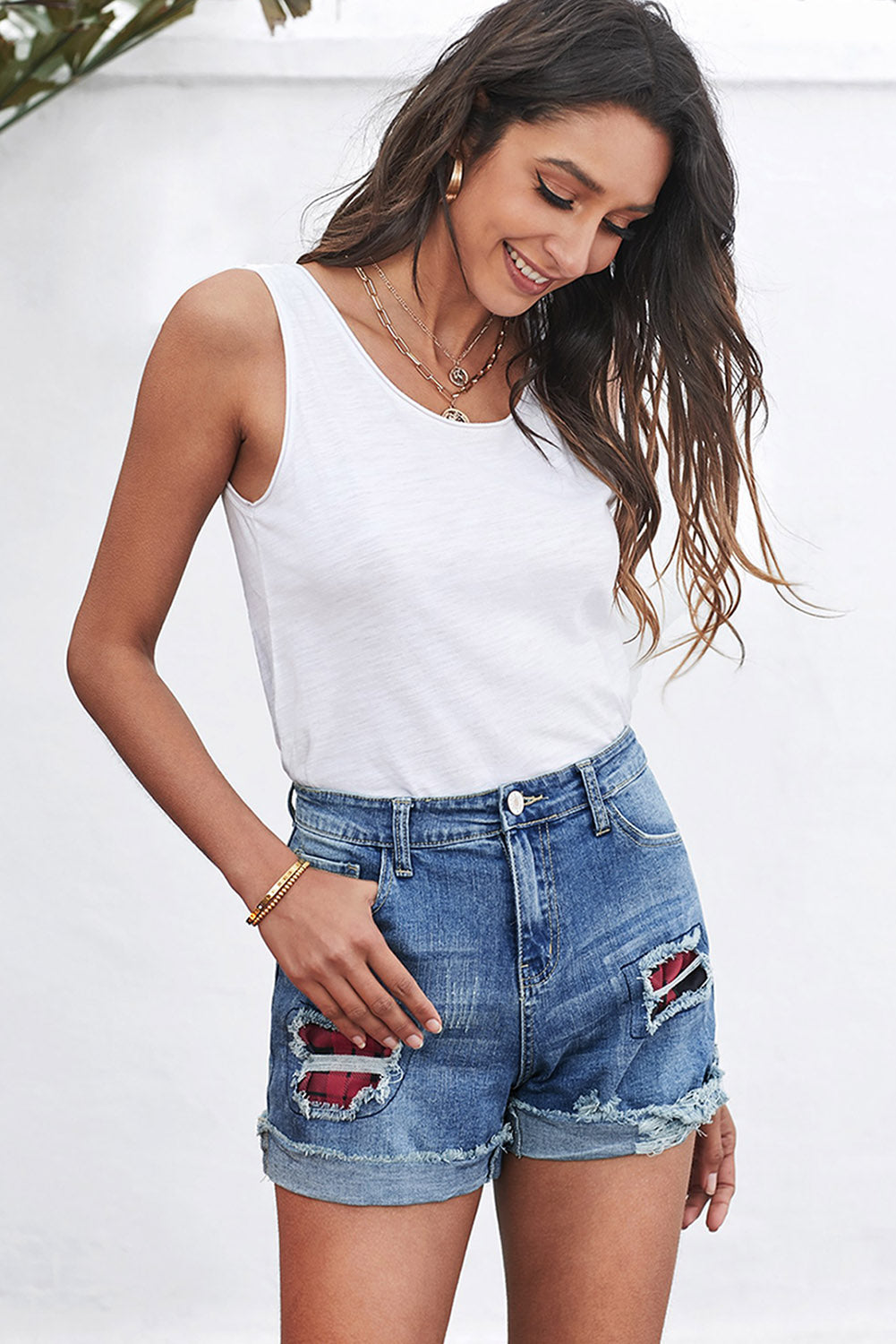 Patchwork Denim Shorts