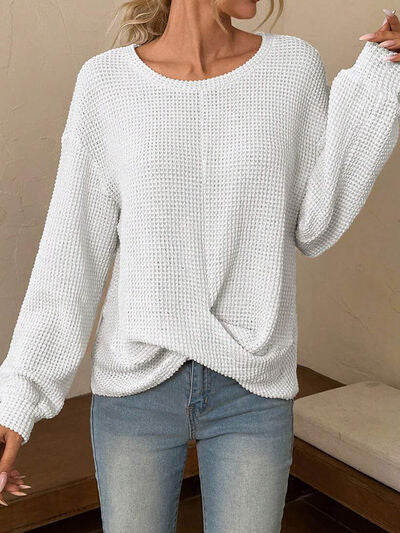 Twisted Waffle-Knit Dropped Shoulder T-Shirt