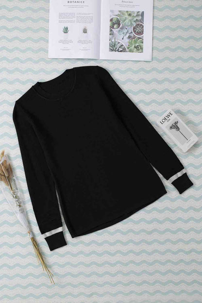 Round Neck Contrast Long Sleeve Knit Top