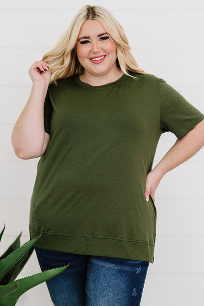 Plus Size Side Slit Round Neck T-Shirt