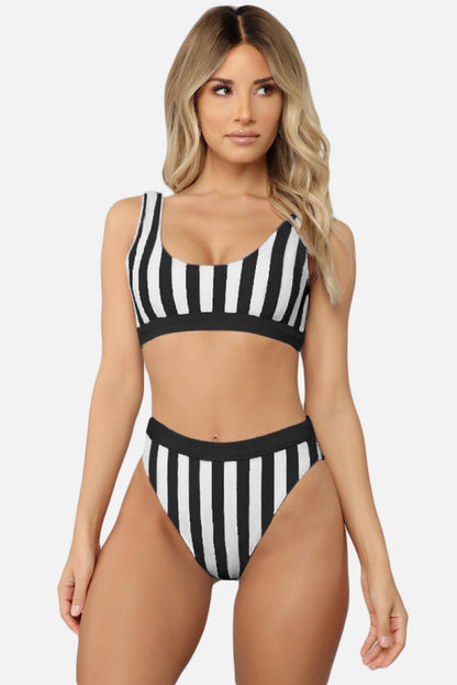 Striped Tank High Waist Bikini