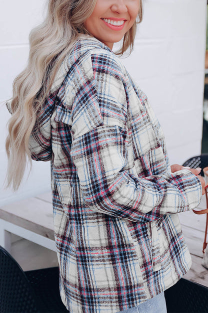 Plaid Long Sleeve Buttoned Hoodie