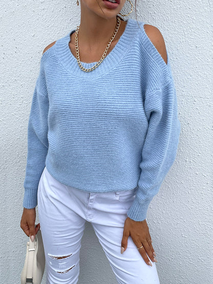 Round Neck Cold Shoulder Sweater