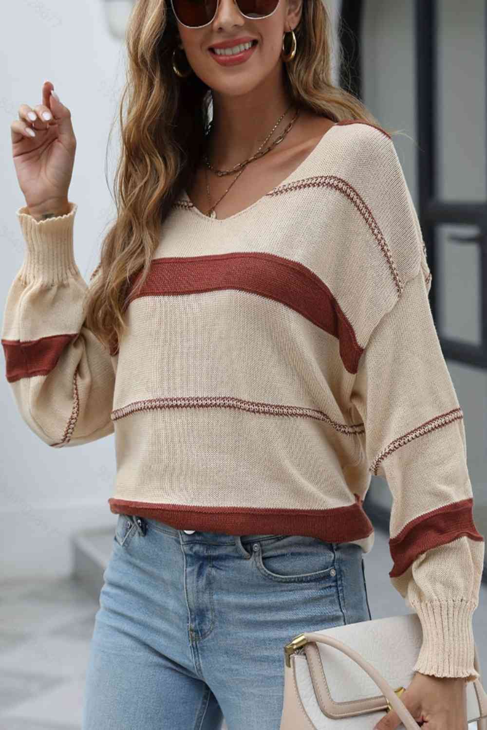 Contrast Long Sleeve Knit Top