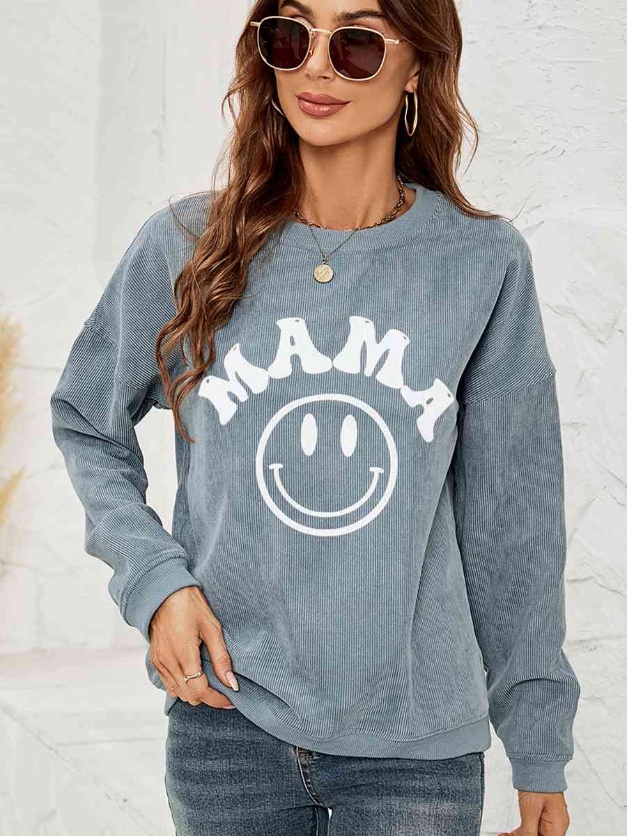 Round Neck Long Sleeve MAMA Graphic Sweatshirt