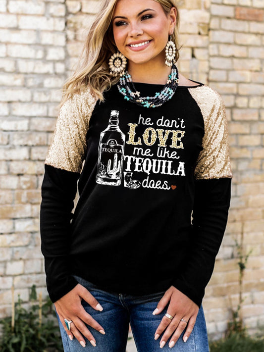 Graphic Sequin Long Sleeve Top