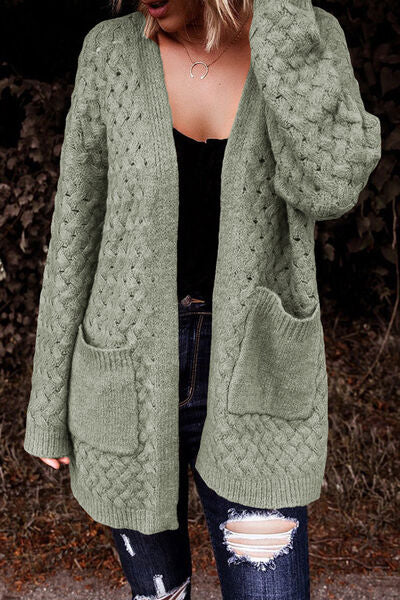 Open Front Dropped Shoulder Cardigan with Pockets