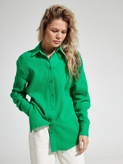 Textured Button Up Long Sleeve Shirt