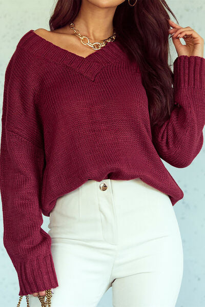 V-Neck Dropped Shoulder Sweater