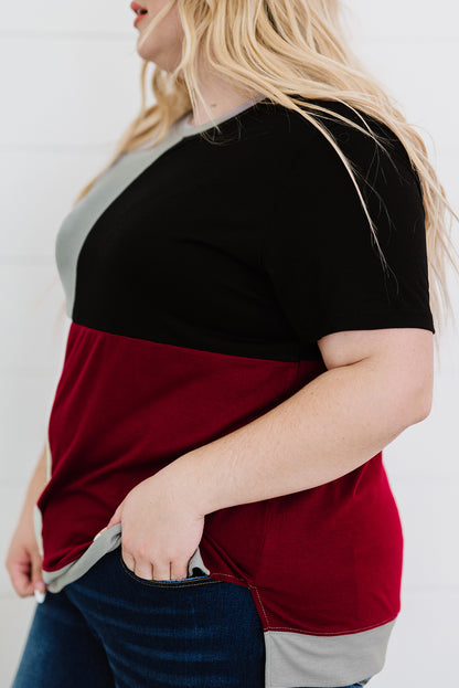 Plus Size Color Block Round Neck T-Shirt