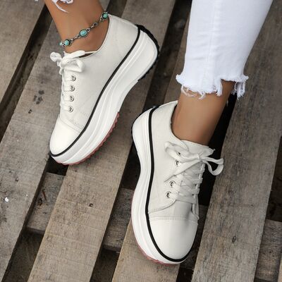 Contrast Trim Round Toe Platform Canvas Sneakers