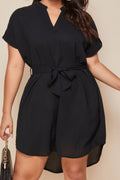 Plus Size Notched Tie Waist Mini Dress