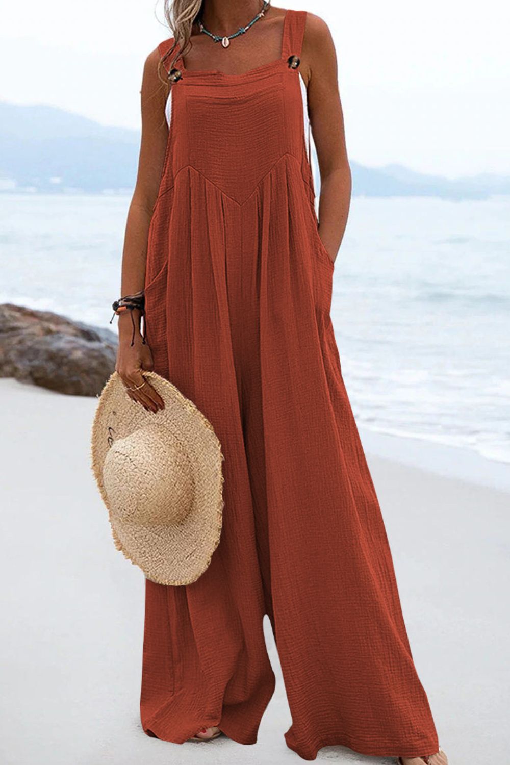 Sleeveless Wide Leg Jumpsuit with Pockets