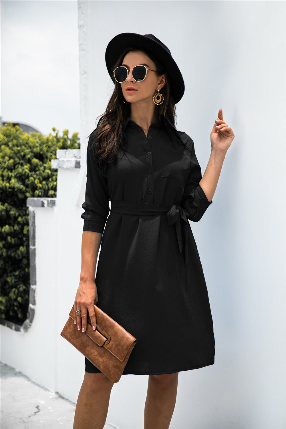 Button down Tie Waist Shirt Dress