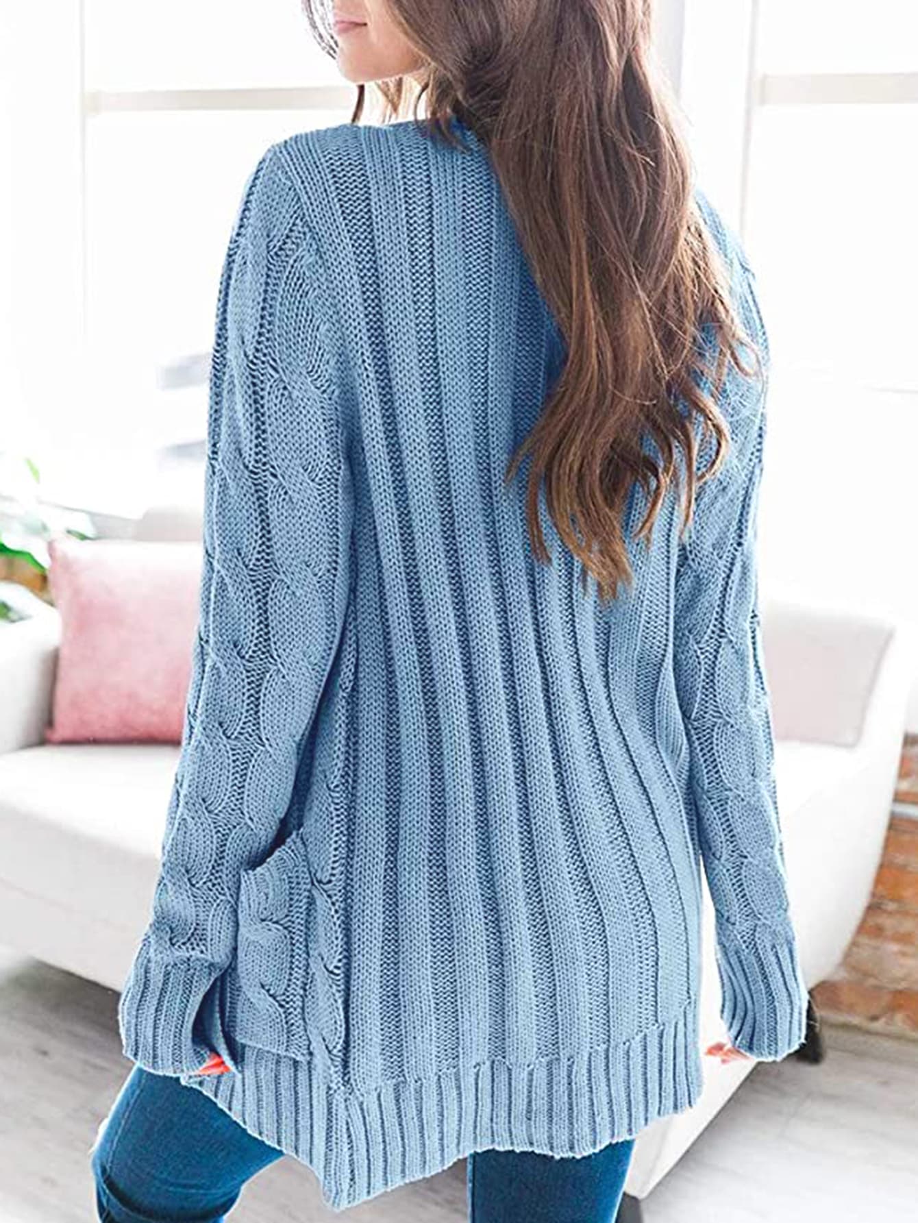 Cable-Knit Buttoned Cardigan with Pockets