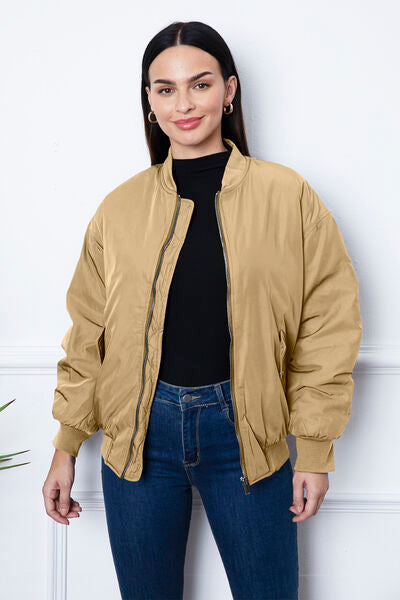 Ruched Zip Up Dropped Shoulder Jacket