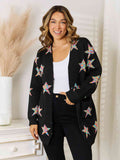 Star Pattern Open Front Cardigan with Pockets