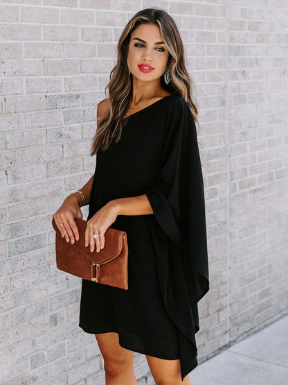 Single Shoulder Kimono Sleeve Mini Dress